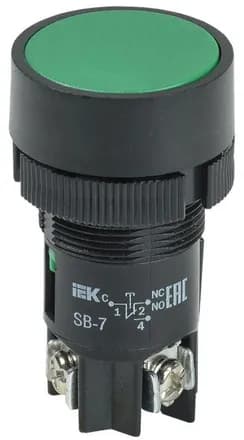 Кнопка SB-7 «Пуск» d22мм 1з+1р 240В зел. IEK BBT40-SB7-K06