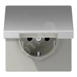 Штепсельная розетка SCHUKO одинарная, с заземлением, с откидной крышкой, 16A, 250В  (механизм + накладка, без рамки). Серия LS990  Материал- металл  Цвет- алюминий