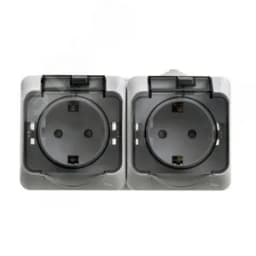 ЭТЮД Розетка двойная наружная с заземлением со шторками IP44 серая Systeme Electric