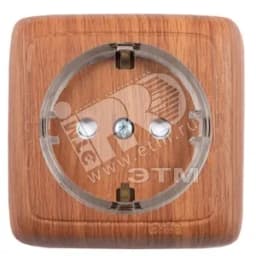 Розетка наружная с заземлением с изоляционной пластиной со шторками (стакан) дуб