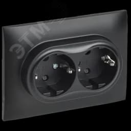 SKANDY Розетка 2-местная с заземлением с защитными шторками 16А в сборе SK-R07Bl черный IEK