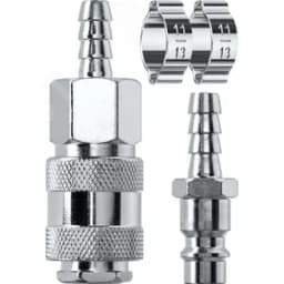 Набор (штуцер "елочка" 8 мм - рапид муфта) + (рапид штуцер-штуцер "елочка" 8 мм) + (обжимные хомуты 2 шт) ЗУБР