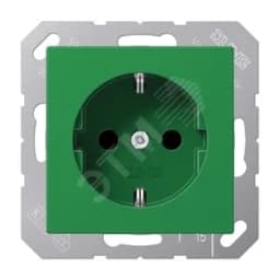 Штепсельная розетка SCHUKO одинарная, с заземлением, с шторками, 16A, 250В (механизм + накладка, без рамки). Серия A500 Материал- термопласт Цвет- зеленый