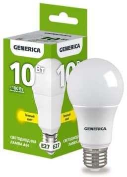 Лампа светодиодная A60 10Вт грушевидная 3000К E27 230В GENERICA LL-A60-10-230-30-E27-G