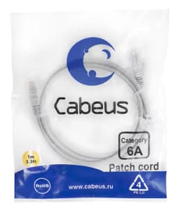Патч-корд Cabeus PC-UTP-RJ45-Cat.6a-1m-LSZH (U/UTP, CAT.6A, LSZH, 1 м, серый) (7894c)