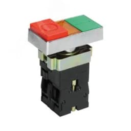 Выключатель кнопочный LAY5-BW8465, сдвоенный, зел еный/красный, "I-O", 1НО+1НЗ, с подсветкой