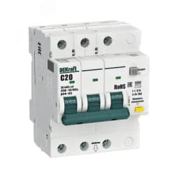 Выключатель автоматический дифференциальный 3P 20А 30мА AC х-ка C ДИФ-103 6кА Dekraft
