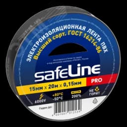 Изолента ПВХ черная 15мм 20м Safeline Росэл