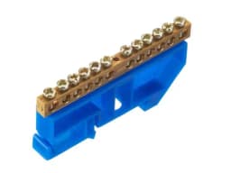 Шина N ноль на изоляторе DIN синий 6х9мм 12 групп латунь NDIN6912 blue
