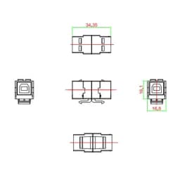 Вставка Hyperline KJ1-USB-B2-BK Вставка формата Keystone Jack с проходным адаптером USB 2.0 (Type B)