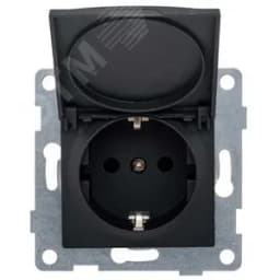 Розетка однопостовая Ugra с/з с з/ш и крышкой, механизм, 16А, 250В, графит
