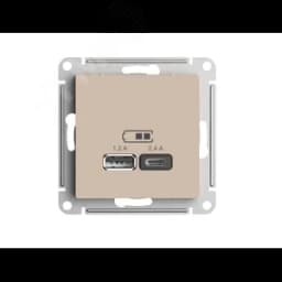 ATLASDESIGN USB РОЗЕТКА A+С, 5В/2,4А, 2х5В/1,2А, механизм, ПЕСОЧНЫЙ