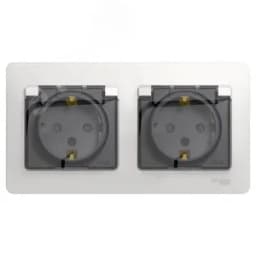 GLOSSA Розетка двойная с заземлением, со шторками, в сборе, IP44, белый
