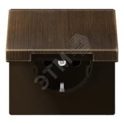 Штепсельная розетка SCHUKO одинарная, с заземлением, с шторками, с откидной крышкой, 16A, 250В (механизм + накладка, без рамки). Серия LS990 Материал- металл Цвет- античная латунь