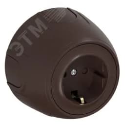 Розетка с заземлением  Rotondo, защитные шторки, винтовые контакты, цвет коричневый