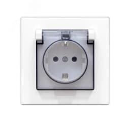 Розетка одноместная с прозрачной крышкой UNIVersalсерия Афинас/з, с/у, 16А, 220В, белая (еврослот), механизм