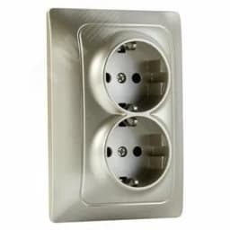 Розетка Bravo 2-ой с/з с з/ш, механизм, 16А, 250В, шампань