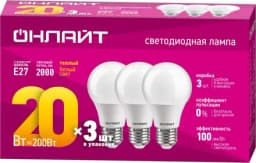 Лампа светодиодная 90 608 OLL-A60-20-230-2.7K-E27-PACK3 ОНЛАЙТ 90608