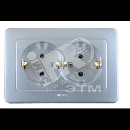 Розетка двойная скрытая с заземлением (стакан) серебро