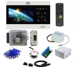 Комплект СКУД и сенсорного видеодомофона ST 4.3" с электромеханическим замком считывателем и ключами (белый/черный) Space Technology