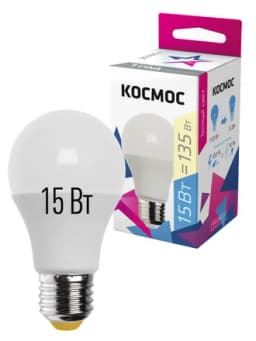 Лампа светодиодная A60 15Вт 3000К E27 220В КОСМОС LkecLED15wA60E2730