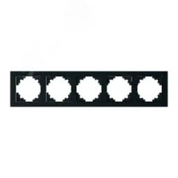 Рамка пятиместная горизонтальная, стекло, Катрин, черный Stekker