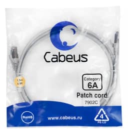Патч-корд Cabeus PC-SSTP-RJ45-Cat.6a-1.5m-LSZH (S/FTP, CAT.6A, LSZH, 1.5 м, серый) (7902c)