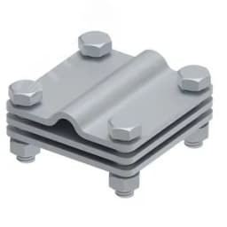 Соединитель крестовой 65х65 для параллельного, крестового и Т-образного соединения прутка диаметром 6-10 мм/полосы до 40 мм. С разделительной пластиной. Монтаж с помощью 4 винтов с шестигранной головкой M8X25 и 4 шестигранных гаек M8. Материал - OSTEC