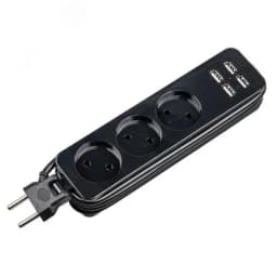 Удлинитель серии Travel шнур 1,8м 3 гнездa 10A без зазамления 4USB 3,1A Черный ТМ UnielS-CT3-1,8U BLACK