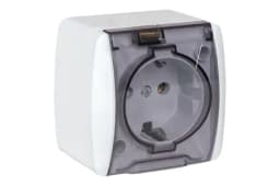 Розетка 1-м ОП Владивосток 16А IP54 с заземл. с прозр. крышкой бел. EKF EQR16-029-30-54-T