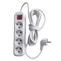 Удлинитель 4-местный с/з с выключ., 3x0,75мм2, 2м, 250В, 10А, сер Home (У10А-003), белый