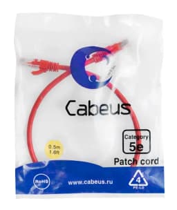 Патч-корд Cabeus PC-UTP-RJ45-Cat.5e-0.5m-RD-LSZH (U/UTP, CAT.5E, LSZH, 0.5 м, красный) (9512c)