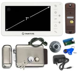 Комплект видеодомофона с электромеханическим замком для дома, сетевым блоком питания и электронными ключами ТМ Уралкам