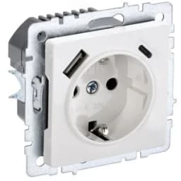 BRITE Розетка с заземлением с защитными шторками 16А с USB A+C 18Вт РЮш11-1-БрБ белый BR-R14-16-U22-018-K01 IEK