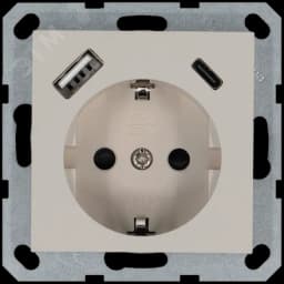 Розетка Schuko с USB A+C с защитными шторками 16A 250V~ 2P+T USB 25W, цвет Тауп