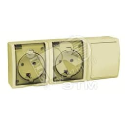 15 Aqua Блок розетка двойная с заземлением 16А 250В + выключатель проходной 10А 250В IP54 слоновая кость