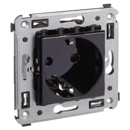 Розетка 1-м СП 2мод. Avanti «Черный квадрат» 16А IP20 2P+E защ. шторки черн. DKC 4402003