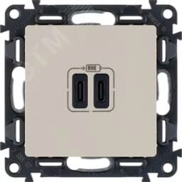 Valena LIFE.Зарядное устройство с двумя USB-разьемами тип С-тип С 240В/5В 3000мА.С лицевой панелью.Цвет Слоновая кость