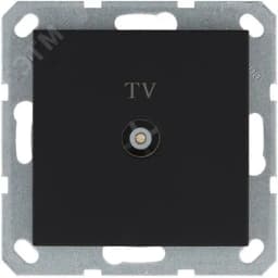 Розетка TV9.5 мм проходная с накладкой, цвет черный матовый (soft touch)