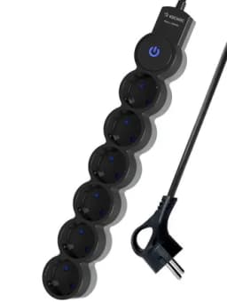 Удлинитель 6х5м с заземл. IP20 с выкл. 10А 2200Вт 220В защ. шторки ПВС 3х1 черн. КОСМОС YKsm5m-6g-Z-V10A-B