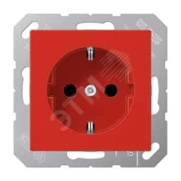 Штепсельная розетка SCHUKO одинарная, с заземлением, с шторками, 16A, 250В (механизм + накладка, без рамки). Серия A500 Материал- термопласт Цвет- красный