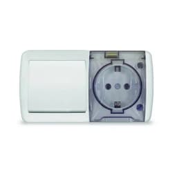 Блок ОП Клио 1-кл. выкл. 10А + розетка 1-м 16А 250В с заземл. с прозр. крышкой бел. Universal К2237