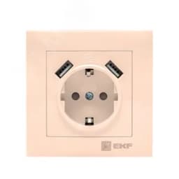 Валенсия розетка 1-местная с/з 16А кремовая с защ. штор. с 2 USB 2,1А