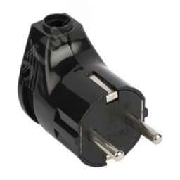 Вилка угловая с заземлением черная 16А 250В