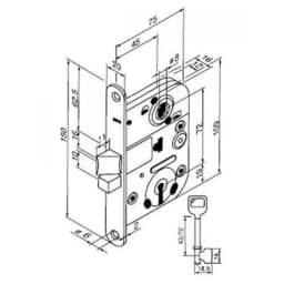 Корпус замка ABLOY 2011, замок с нажимной ручкой для внутренних дверей (ключ + зап. планка 0045, сталь оцинкованная