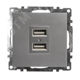 Розетка 2-местная USB (механизм), 250В, 2,4А, серия Катрин, серебро