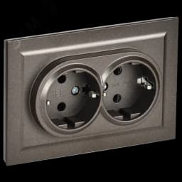 BRITE Розетка двойная с заземлением с защитными шторками 16А в сборе РСш12-3-БрТБ темная бронза