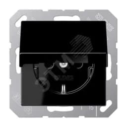 Штепсельная розетка SCHUKO одинарная, с заземлением, с крышкой, с шторками, 16A, 250В (механизм + накладка, без рамки). Серия A500 Материал- дуропласт Цвет- черный