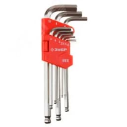 Набор ключей "Мастер" имбусовые длинные с шариком, Cr-V, сатинированное покрытие, пластиковый держатель, HEX 1,5-10мм, 9 пред