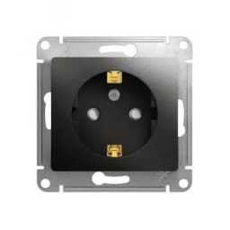 GLOSSA Розетка с заземлением со шторками антрацит в рамку